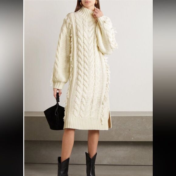 New Farm Rio Fringed Cable-knit Midi Dress - Off-white Medium - Picture 1 of 16